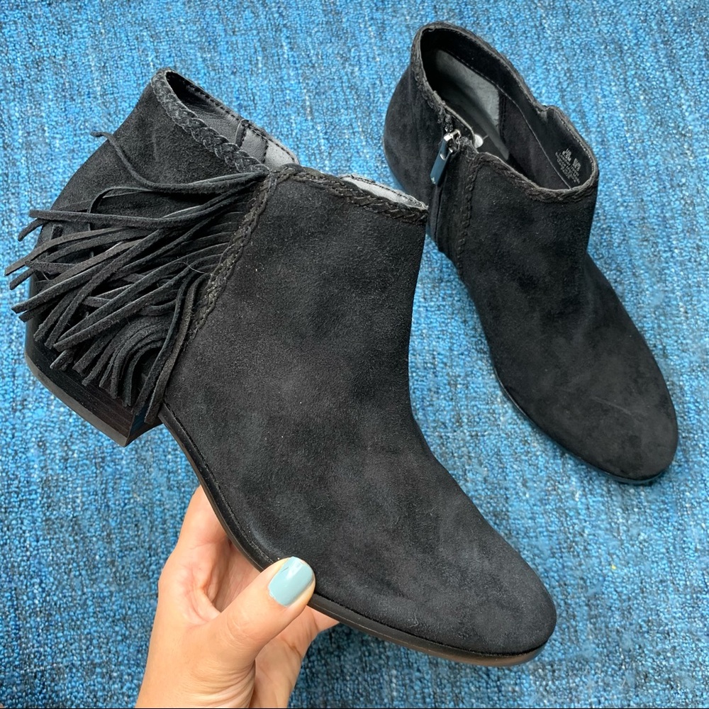 Sam Edelman Paige Fringe Black Leather Booties